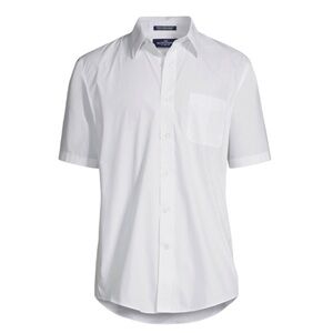 Land’s End Short Sleeve Straight Collar White Wrinkle Free Broadcloth Shirt Size